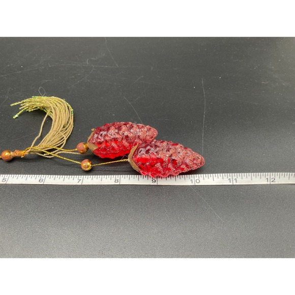 Vintage MCM Red Glitter Pinecone Christmas Ornament with Tassel Gold Japan - Picture 4 of 5